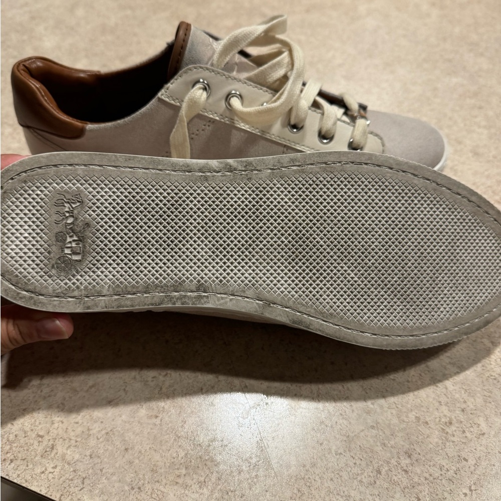 White Leather Sneakers with Brown Accents - Picture 6 of 6